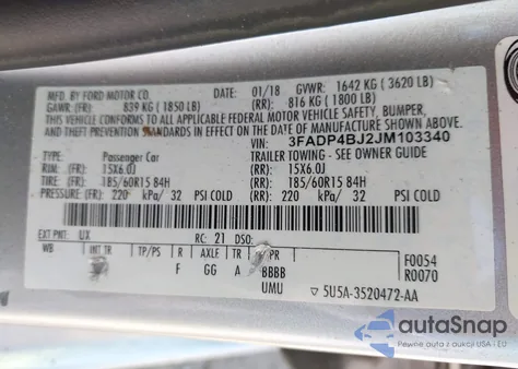 2018 Ford Fiesta Se from USA, damaged, VIN 3FADP4BJ2JM103340
